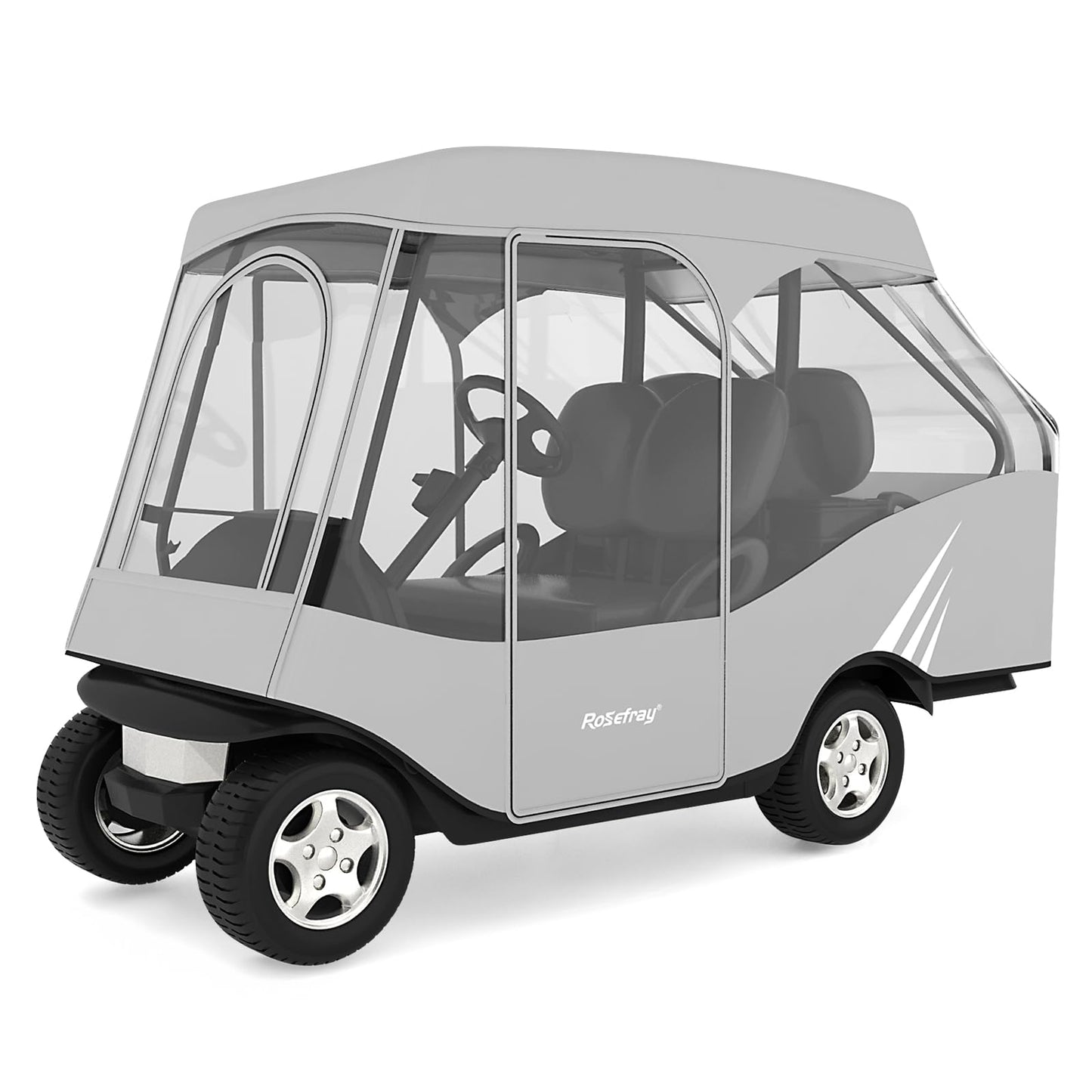 Rosefray Golf Cart Enclosure, 600D Waterproof 4 Passenger Driving Enclosure with Clear PVC Windshield, Short Roof 58" for EZGO, Club Car- Durable Door Zipper - 2+2 Golf Cart Rain Cover-Black