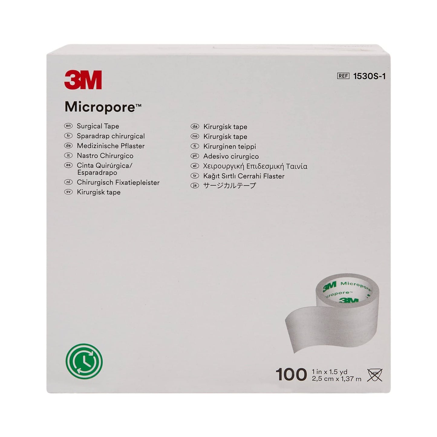 3M Micropore Medical Tape, Non-Sterile, Singe Use Roll Paper, White, 1 in x 1 1/2 yds, 100 Count