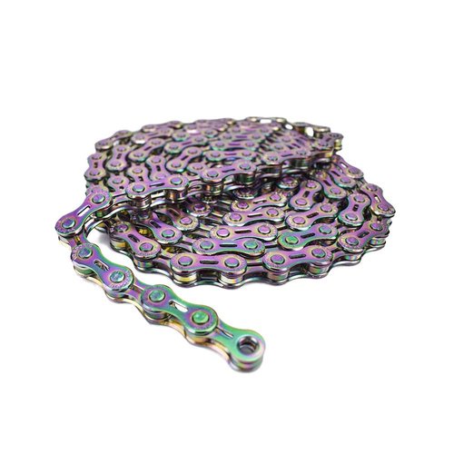 VG SPORTS 6/7/8/9/10/11 Speed Bike Chains, Half Hollow/Full Hollow Lightweight Bicycle Chains for Road Bike/MTB/BMX, Rainbow 116 Links with Missing Link