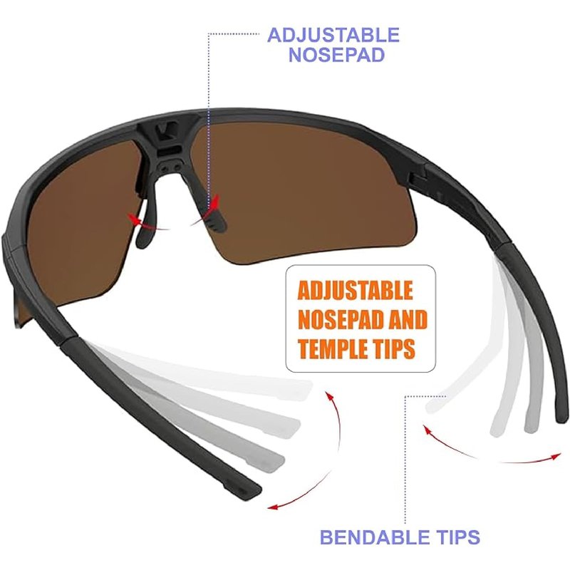 WDP100 Polarized Sports Sunglasses for Men Women UV400 TR90 Lightweight for Cycling Running Baseball Hiking with Case Strap
