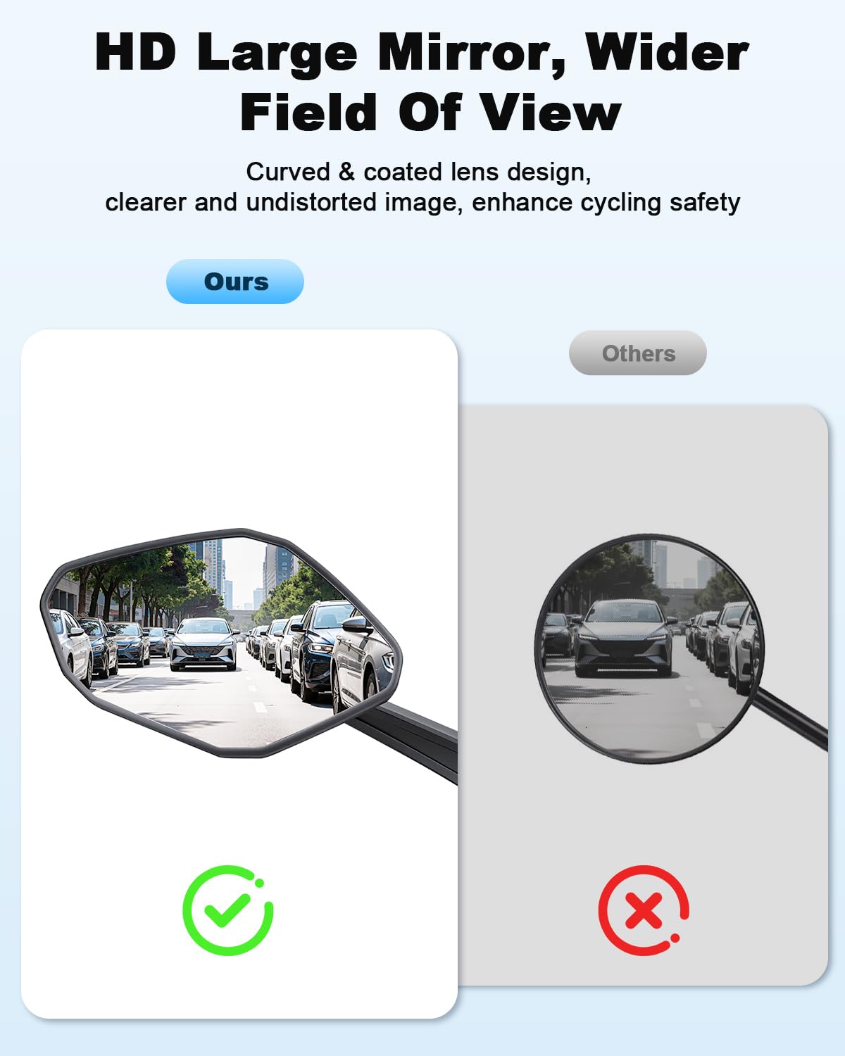 WSDCAM Bike Mirror HD Wide View, Adjustable Safety Rear View Mirrors, Scratch Resistant Glass Lens, Bicycle Accessories Universal Fit 0.87-1.10" Handlebars Mountain/Road bike Scooter Motorcycle eBike