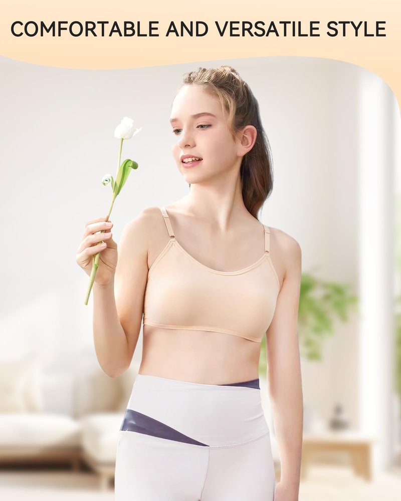 Nubofy Girls Training Bra Teen Bras Everyday Big Kids Padded Bra 8-10 10-12 12-14 14-16 Years Old