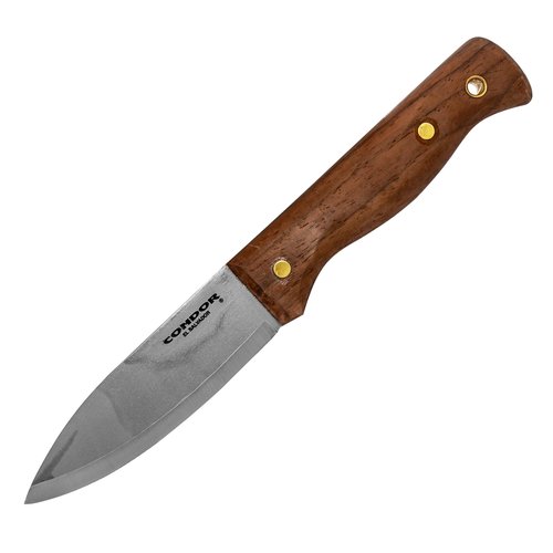 Condor Bushlore Knife - Bushcraft Knife - 1075 High Carbon Steel - Walnut Handle - Scandi Grind - Small Fixed Blade Knives - Hand Crafted Leather Sheath - 3mm Thick - 4.3in Blade - 6.1 oz