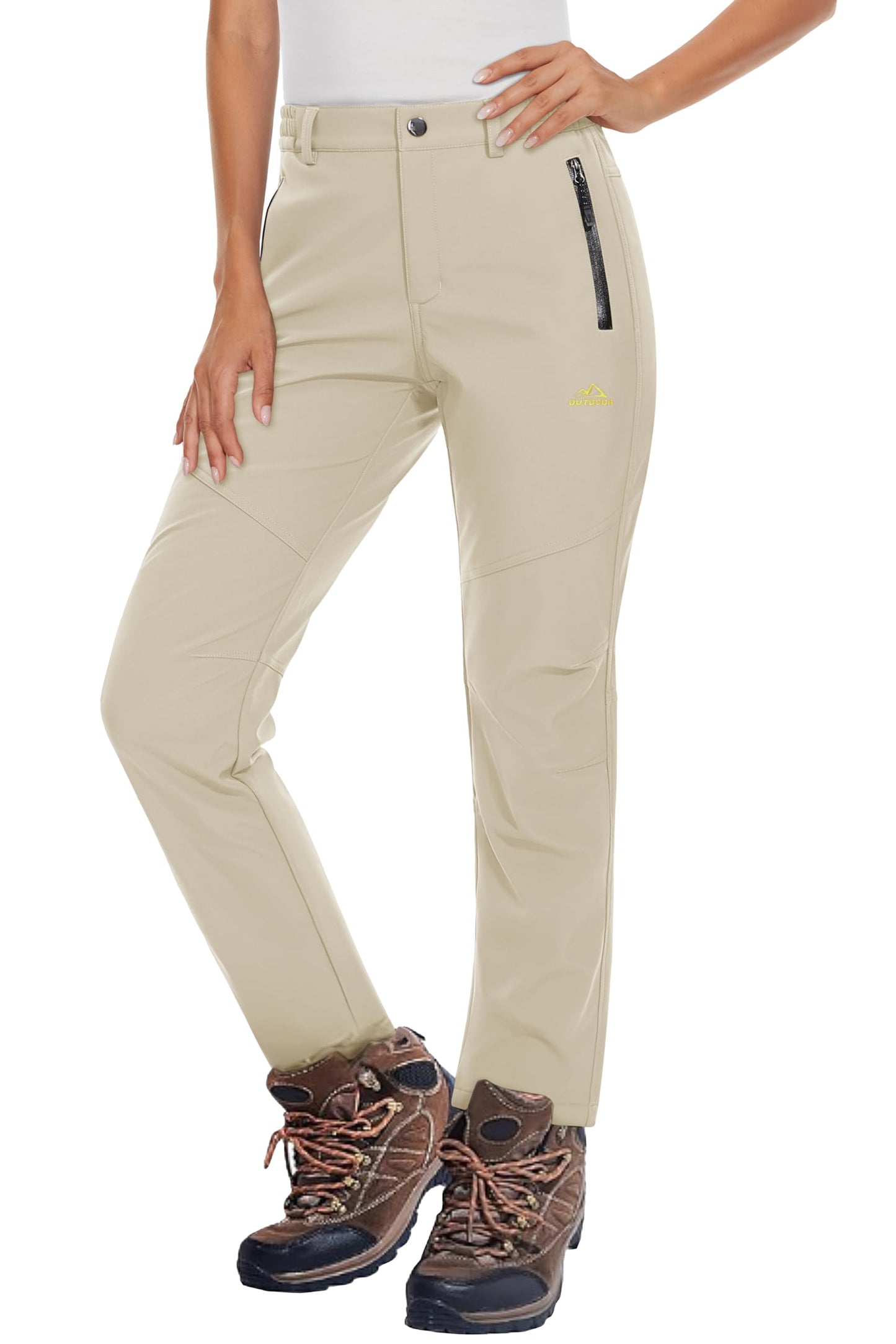 MAGCOMSEN Womens Ski Pants Waterproof Insulated Hiking Pants Cold Weather Thermal Warm Fleece Lined Winter Pant Beige L