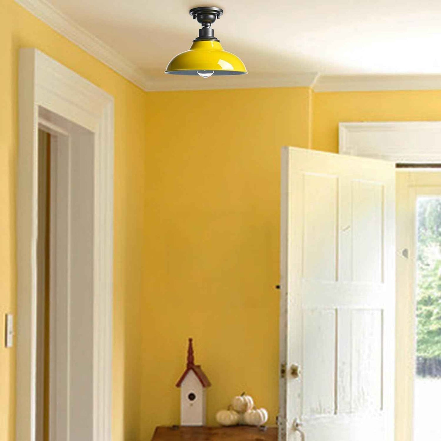 12-Inch Farmhouse Semi Flush Mount Ceiling Light - Black Industrial Barn Fixture for Bedroom, Kitchen, Foyer