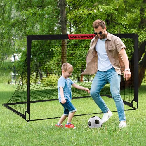 Kids Soccer Goal Set - 2 Portable 6'x4' Goals with Ball & Cones - Black