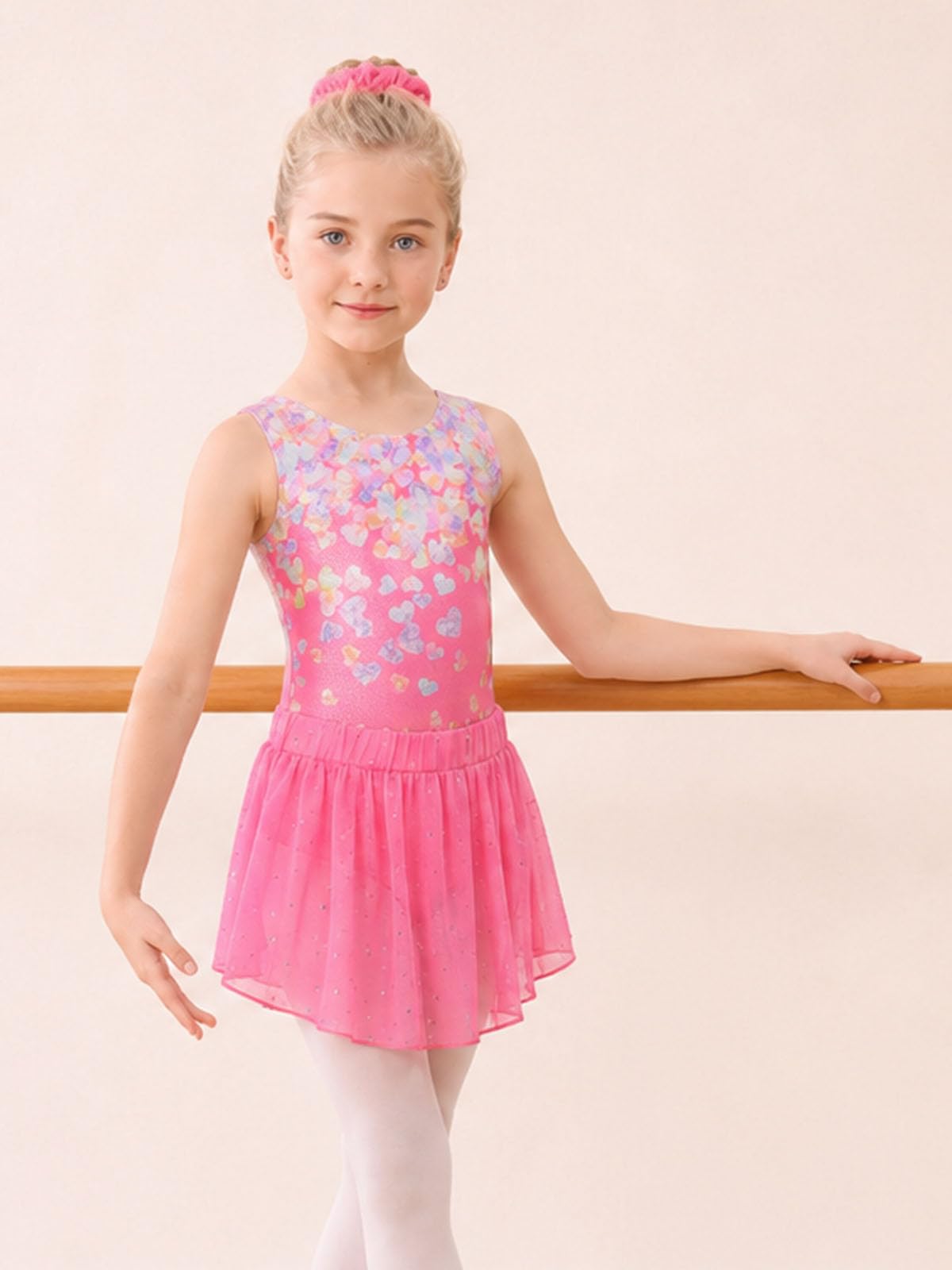 Idgreatim Leotard for Girls Gymnastics 7-8T Sparkly Tumbling Outfit with Skirt Crisscross Back Ballet Dance Dress 3 Piece Set