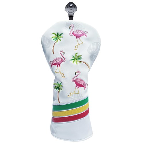 White Driver Headcover Hybrid Headcover Fairway Wood Head Cover, 1pc or Set Golf Club Covers for Men,Flamingo PU Leather Headcovers for Golf Clubs,Golf Headcovers That Fit Most Clubs(Fairway)