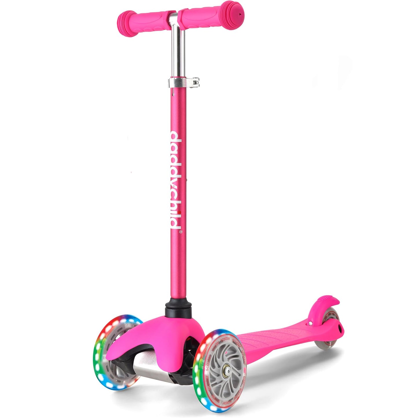 3-Wheel Kick Scooter for Kids Ages 3-8 Lean-to-Steer Toddler Scooter with Extra Wide Light Up Wheels, 4 Adjustable Heights, Foldable Scooters for Boys & Girls, Max Weight 110lbs (Pink)