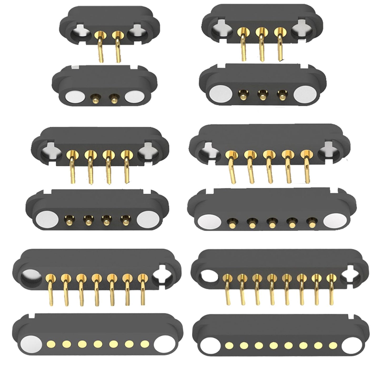 2 Pair Magnetic Bend Pogo Pin Connector, 2/3/4/5/7/8P 2A Pogopin Magnetic Connector Male+Female 2.54/2.5MM Through Holes Spring Loaded Connectors DC Power Socket DC Power Charge Probe Connector (4Pin)