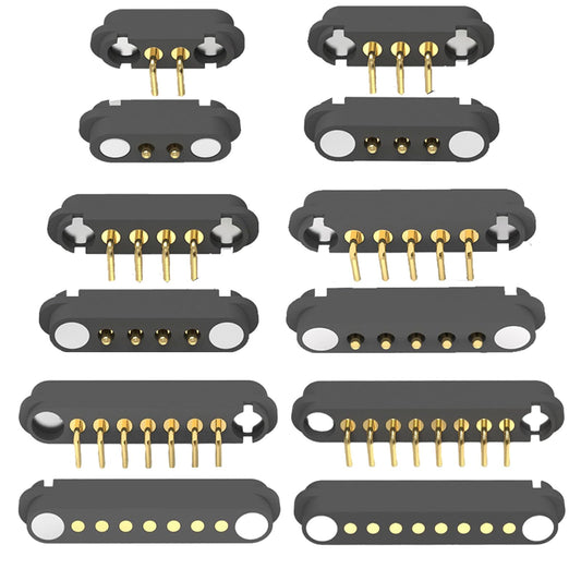 2 Pair Magnetic Bend Pogo Pin Connector, 2/3/4/5/7/8P 2A Pogopin Magnetic Connector Male+Female 2.54/2.5MM Through Holes Spring Loaded Connectors DC Power Socket DC Power Charge Probe Connector (4Pin)