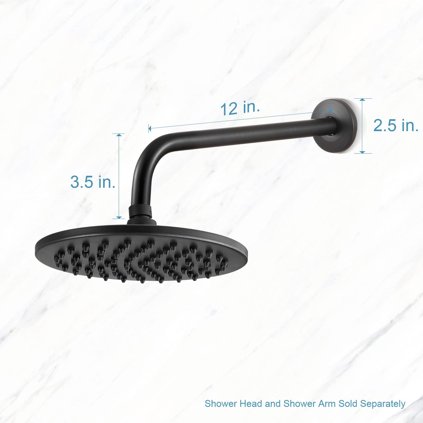 OFFO Shower Arm with Flange, 12 in Oil Rubbed Bronze Wall Mount Replacement Angle Shower Head Arm Wall-Mounted For Fixed Shower Head & Handheld Showerhead
