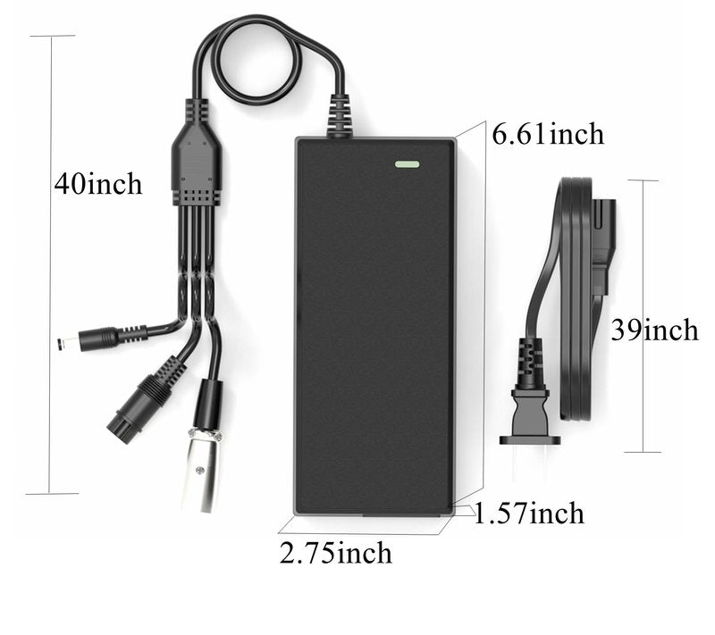 WOJIADA 54.6V 2A Electric Ebike Charger,3 Plugs for 48V Battery Charger DC5.5 * 2.5 and 3-pin and 12mm 3-Prong Replacement Charger,Ebike Scooter F1,F2,F