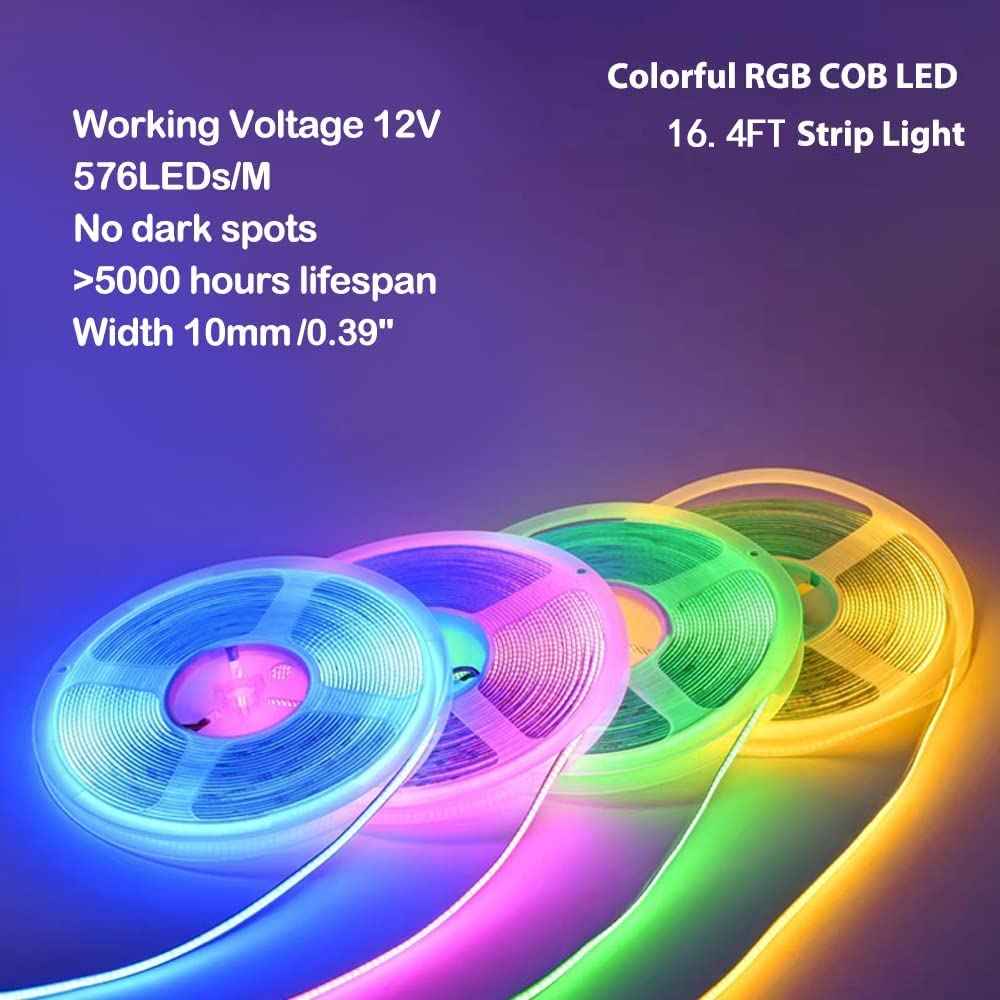 Lam(MS)pen 12V COB LED Strip Light,16.4ft RGB Flexible Dimmable LED Light Strip,576 LEDs/M LED Light Fixtures for Bedroom Kitchen Cabinets Home Indoor(Only Strip)