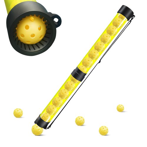 NEESEEYEE Pickleball & Tennis Ball Picker – Portable Ball Retriever Holds Up to 14 Balls with Adjustable Shoulder Strap, Easy to Use, Lightweight Outdoor & Practice Accessory, Yellow