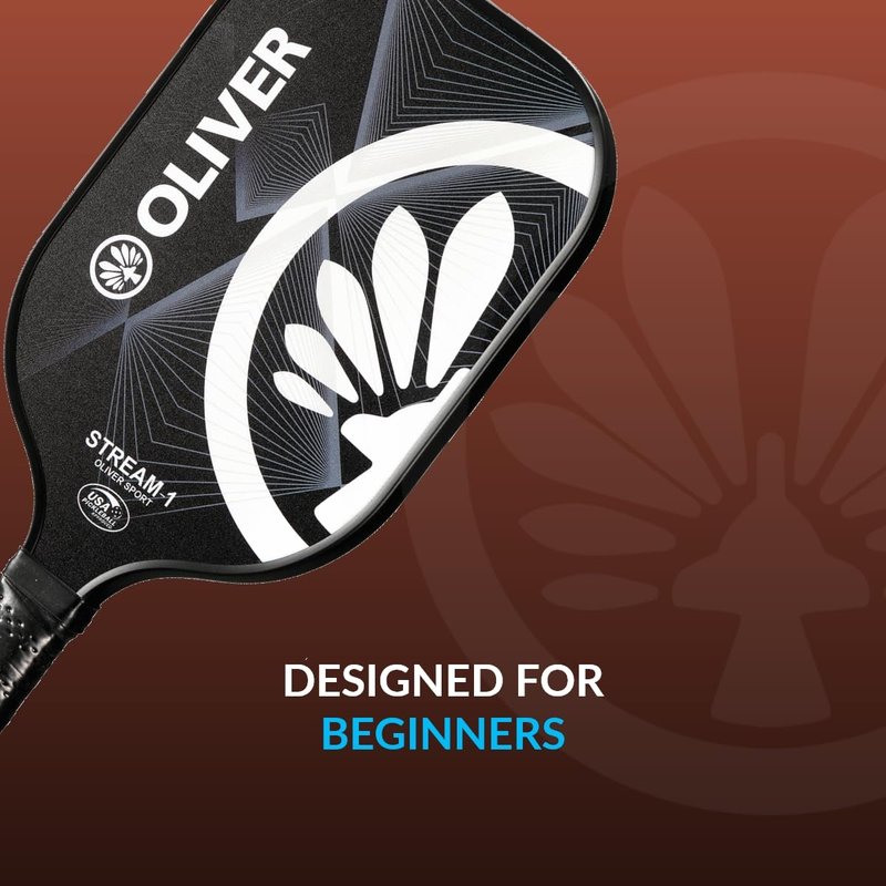 Stream-1 Pickleball Paddle | USAPA Approved | Oliver Meta Carbon Technology & Fiberglass Surfaces | Control & Performance | 16MM Polypropylene Honeycomb Core | Ideal for Novice & Professional Players