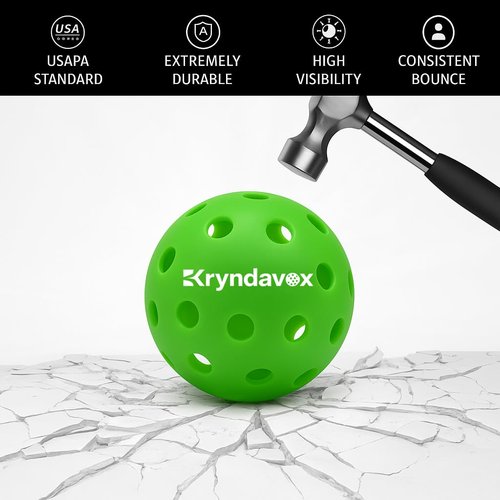 Kryndavox Sports Pickleball Balls, 6 Pack 40-Hole Seamless Outdoor Pickleballs, USAPA Approved, Durable Plastic Balls for All Skill Levels with Mesh Carry Bag