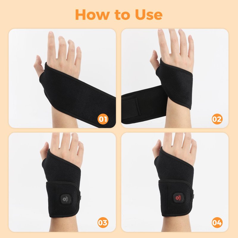 Wrist Heating Pad, Heated Wrist Wrap, Heating Pad for Wrist Cordless, Heated Wrist Wraps for Pain with 30 Mins Auto-Off, 3000mAh Battery, 3 Heating Modes(Black)