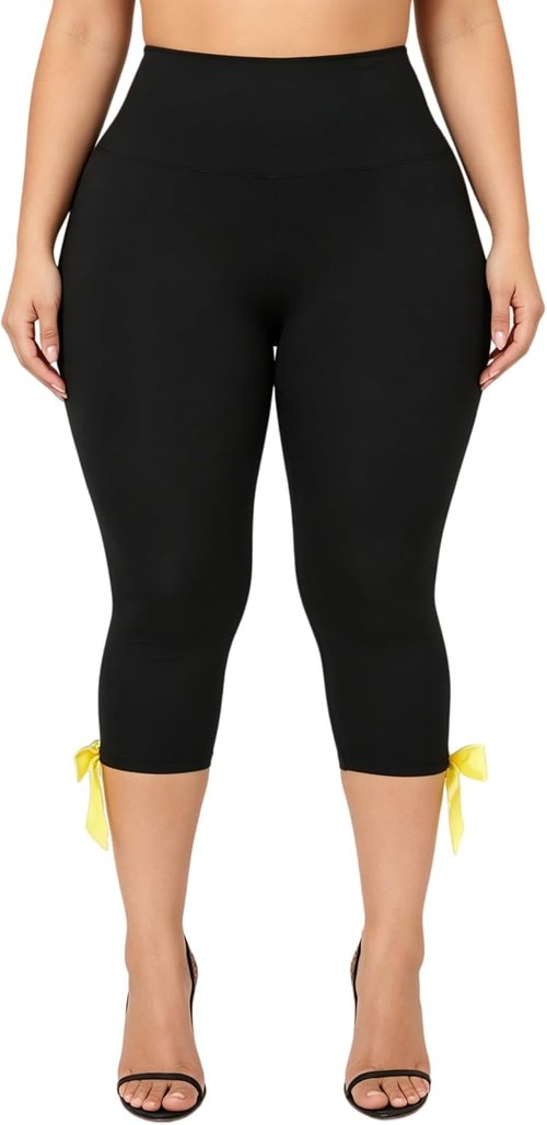 KMBANGI Women’s Skinny Capri Leggings - Sexy Stretchy Slim Fit Cropped Trousers | Bow Tie Design