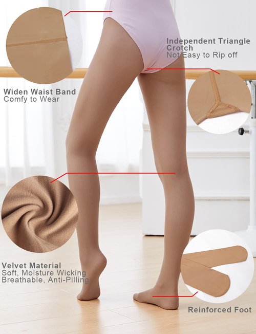 Daydance Footed Tan Ballet Tights for Girls Dance, Gymnastics, Yoga, School Uniform 3 Pairs