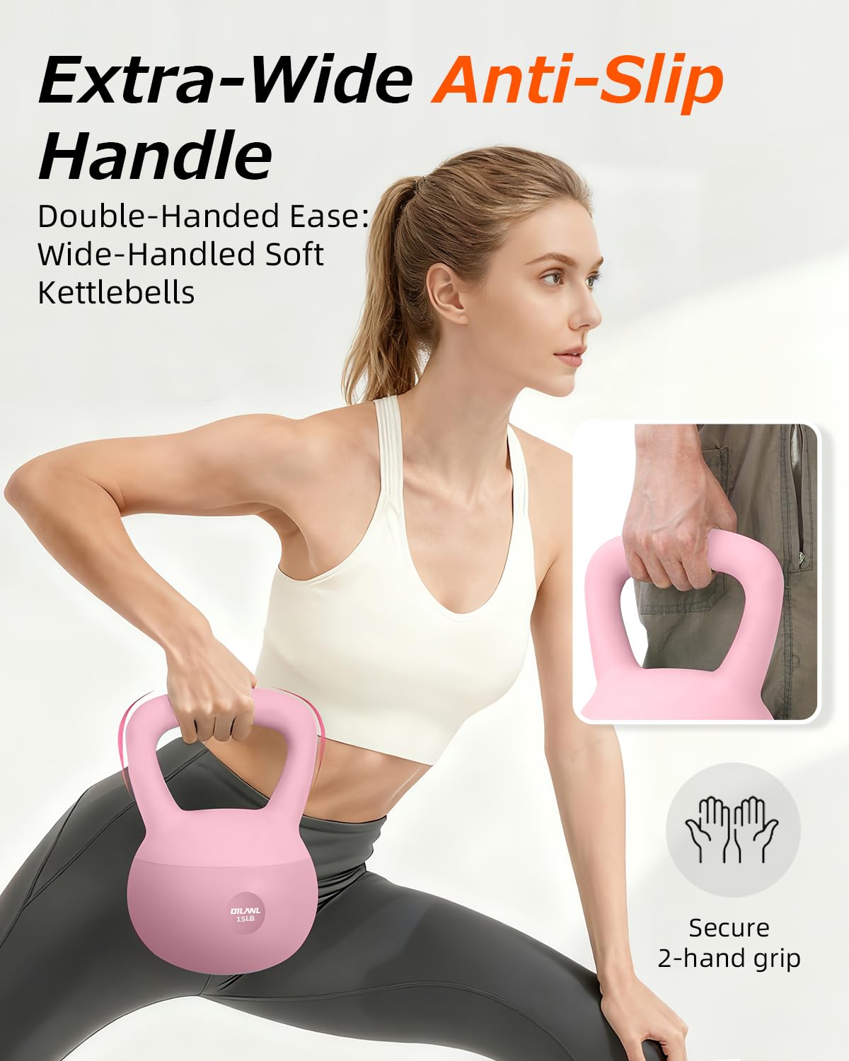 Soft Kettlebell, Safe Strength Training Kettle bell, Cushioned Impact-Resistant Base and Anti-Slip Grip Weight, Kettlebells Set for Home Workouts and Men/Women/ Beginners,With Non-slip Gloves (Pink, 15 LB)
