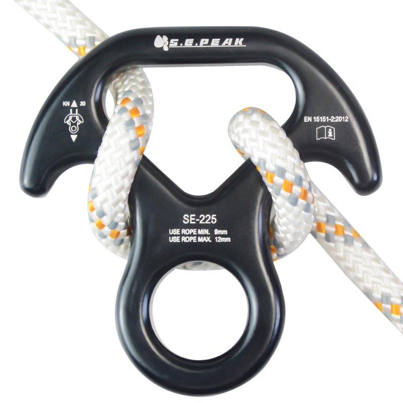 S.E.PEAK 30kN Rescue Figure 8 Descender with Bent-Ear, Rappelling Gear Downhill Equipment Belay Device for Rock Climbing/Aluminum Alloy, Black