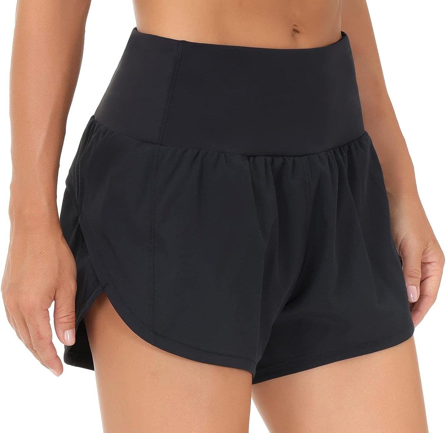The Gym People High Waisted Running Shorts - Quick Dry Athletic Design with Mesh Liner & Zipper Pockets