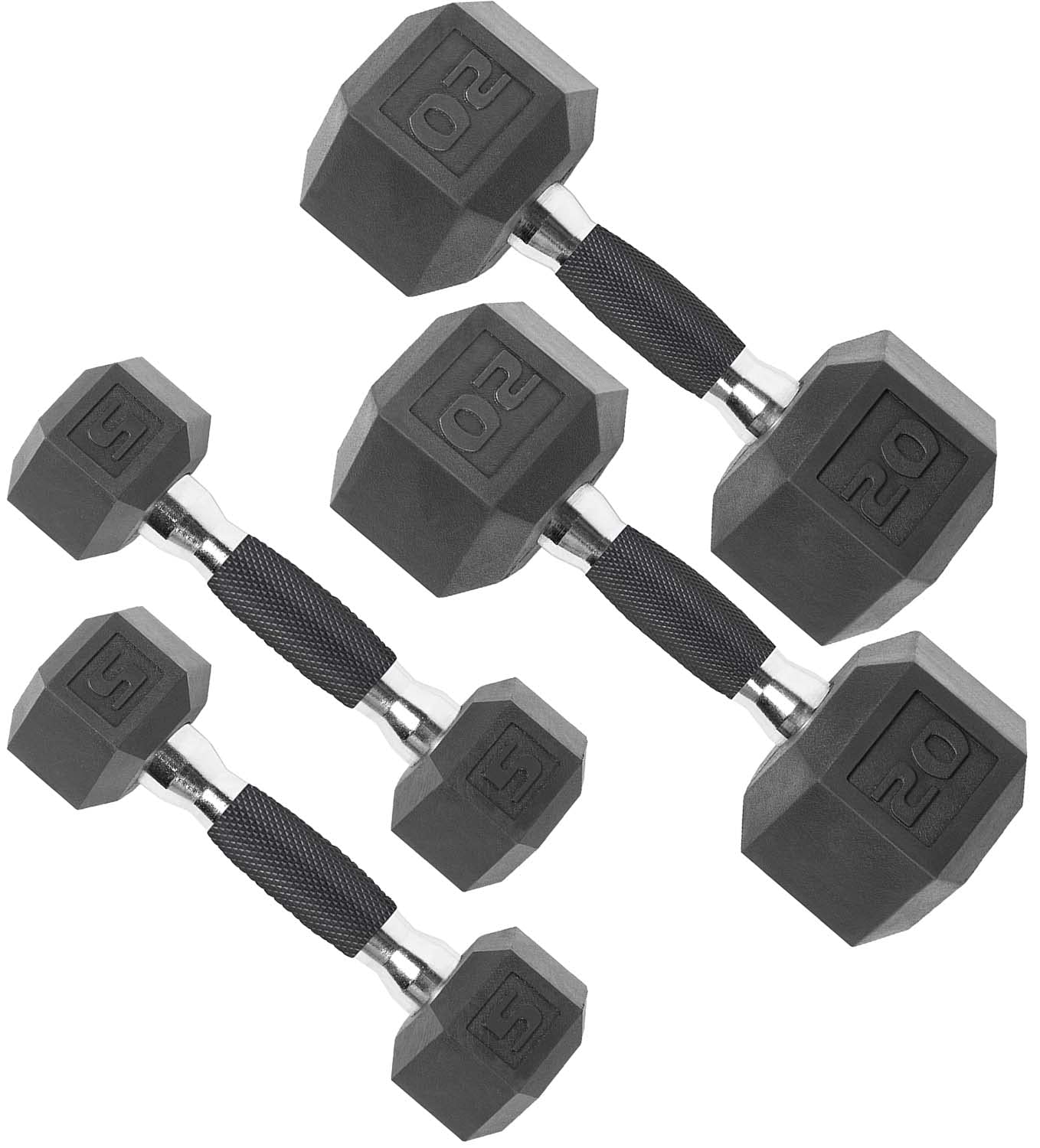CAP 50 LB Set, 5 LB x2 & 20 LB x2 Rubber Coated Hex Dumbbell Set, Rubber Free Weights for Home Gym Strength Training, Comfort Grip Handle