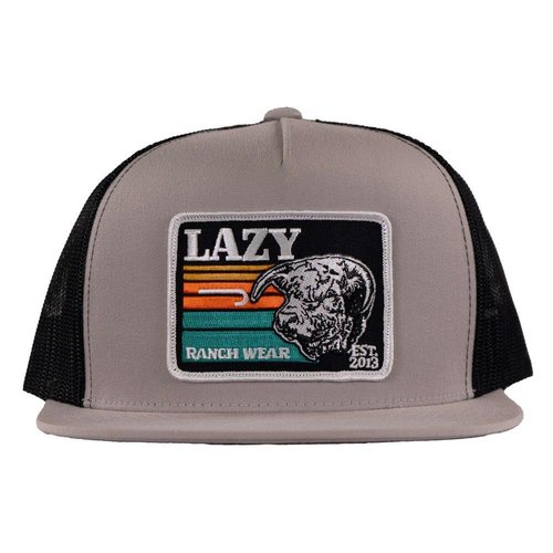 Lazy J Ranch Silver Grey & Black Dusk Sunset Retro Classic Five Panel Trucker Hat - Adjustable Unisex Country Hats, Vintage Trucker Hat