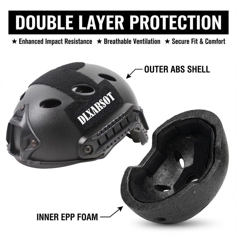 Tactical Airsoft Paintball Fast Helmet with Helmet Cover, PJ Type Multifunctional Protective Helmet with NVG Mount
