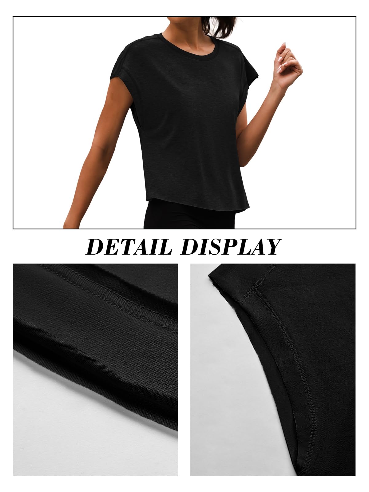 3rd hill Women Open Back Workout Shirts Short Sleeve Tops Casual Yoga Dupes Athletic Gym Running Crop Tees Black S