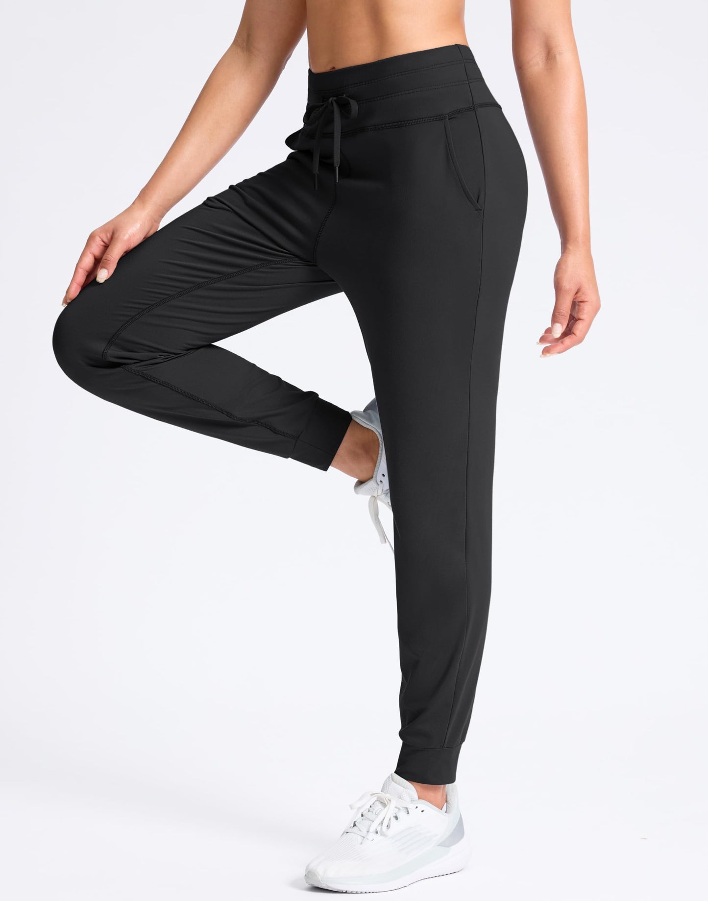 SANTINY Women's Sweatpants Joggers with Pockets Soft Stretch High Waisted Sweat Pants Lounge Running Athletic Workout Jogging (Black_L)