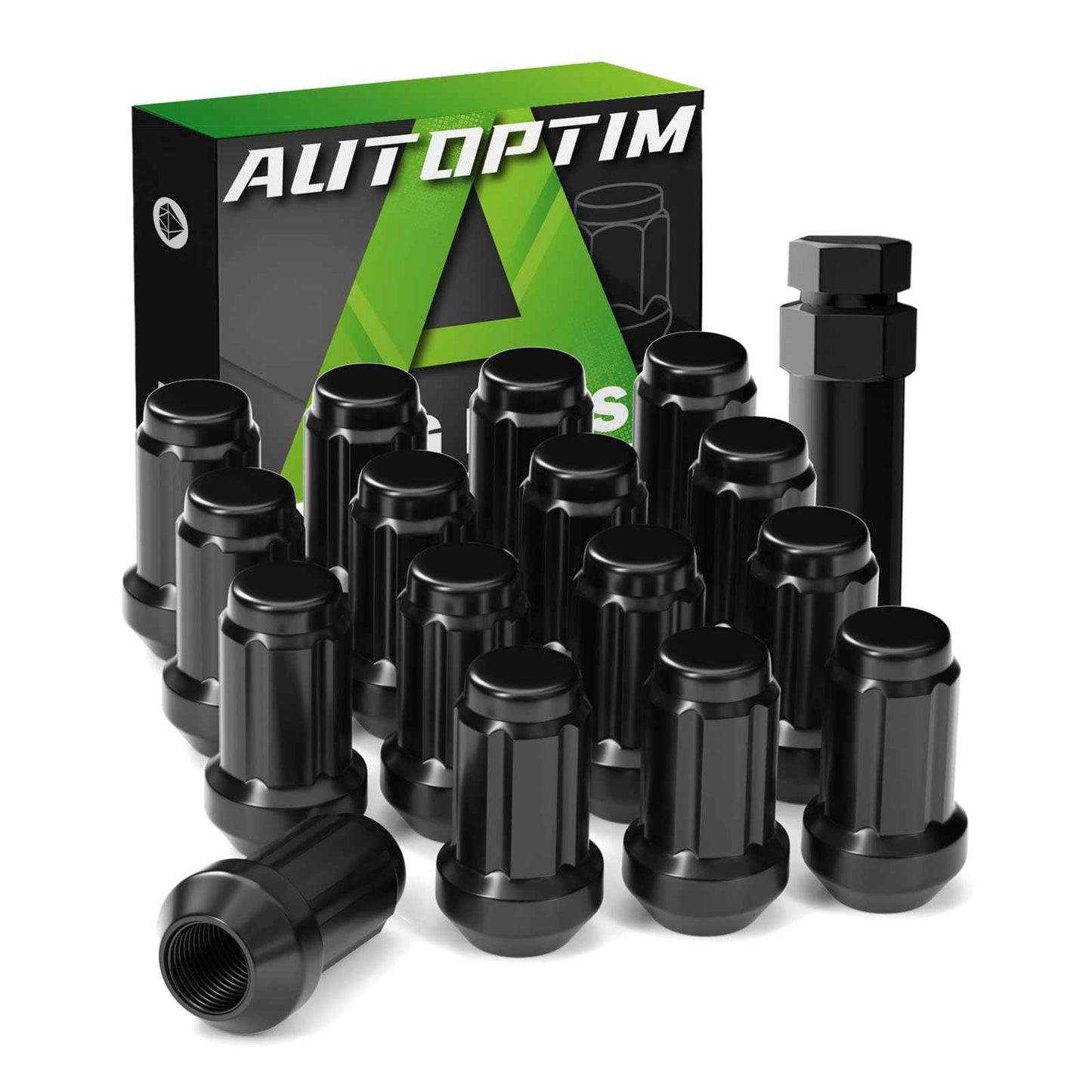 AUTOPTIM M10x1.25 ATV Lug Nuts - Replacement for Honda Foreman Ranchers Yamaha Can Am Outlander Arctic Cat Kawasaki Suzuki Aftermarket Wheel Nuts, Black 16PCS 6 Spline Closed End Nuts with Socket Key