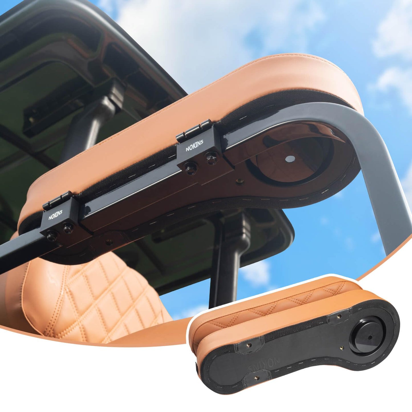 NOKINS Golf Cart Diamond Flip Armrest with Cup Holder, No Drilling Required, Golf Cart Folding Hinged Armrest, Inward Mount, for Club Car EzGo Yamaha Back Seat Kit (Diamond Brown)
