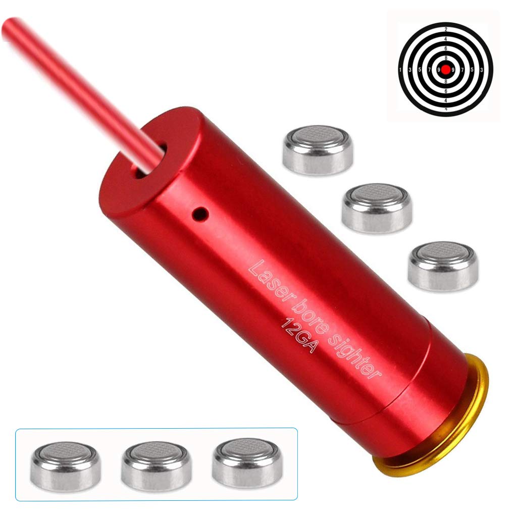 12GA Red Dot Laser Bore Sight in-Chamber Cartridge Laser Bore Sighter with Two Sets Batteries