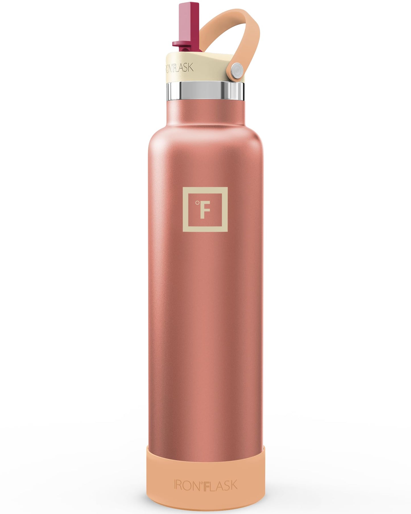IRON °FLASK Camping & Hiking Hydration Flask with Straw, Narrow Mouth Insulated Stainless Steel Sports Water Bottle - Dream Sunset 24 oz - Straw (1 Lid)