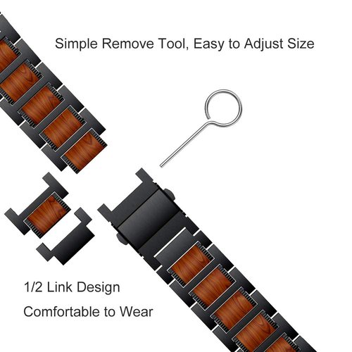 LDFAS Fenix 8/7X/6X/5X Plus Band, Natural Wood Red Sandalwood Stainless Steel Metal Watch Band, 26mm Quick Release Easy Fit Strap Compatible for Garmin Fenix 7X/6X Pro/5X/5X Plus/3HR/Descent Mk2 Bands