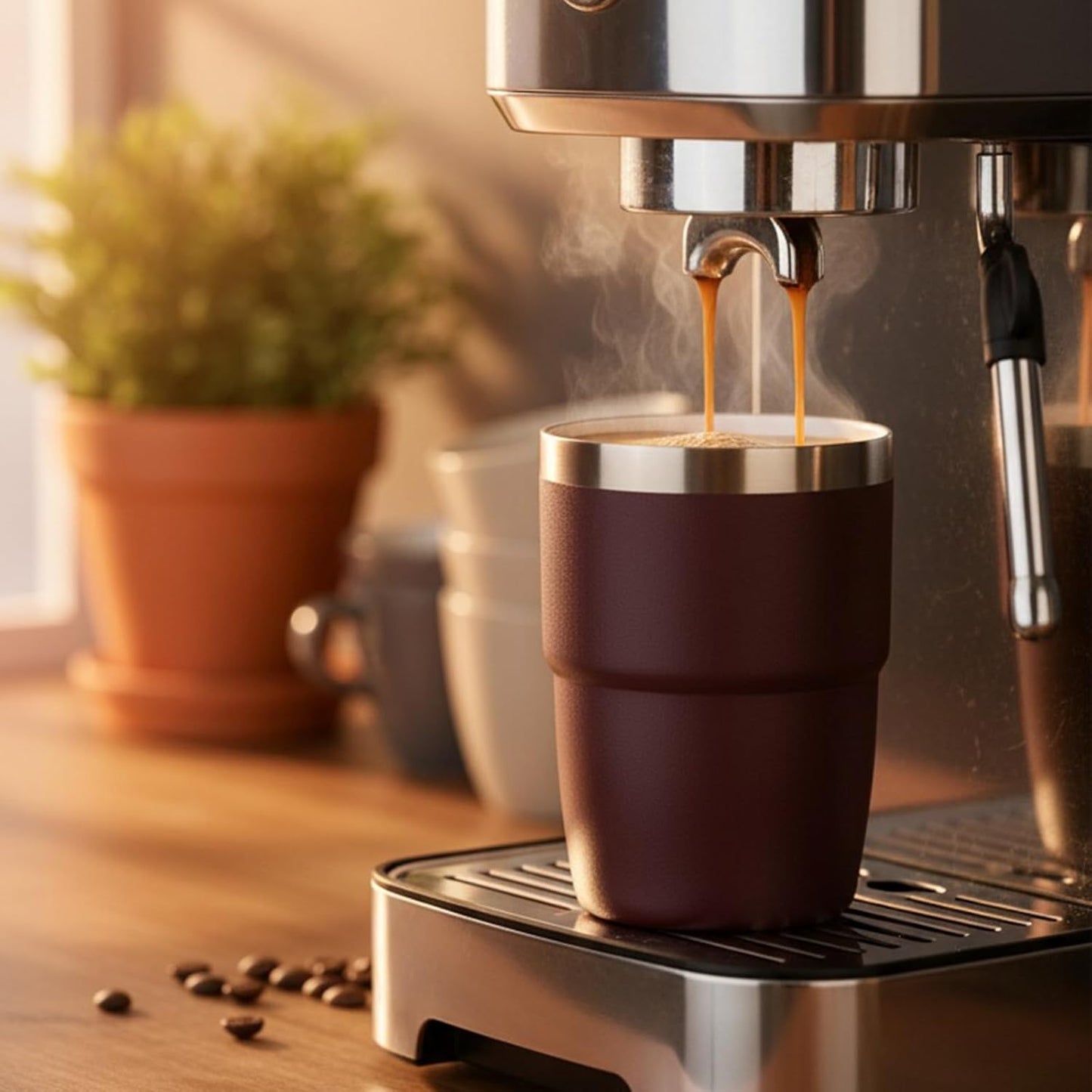 Zenbo Stackable Espresso Cups - 8 oz Ceramic-Lined Stainless Steel Tumblers | Double-Wall Insulated, Dishwasher Safe (Sage Green - 2 Pack)