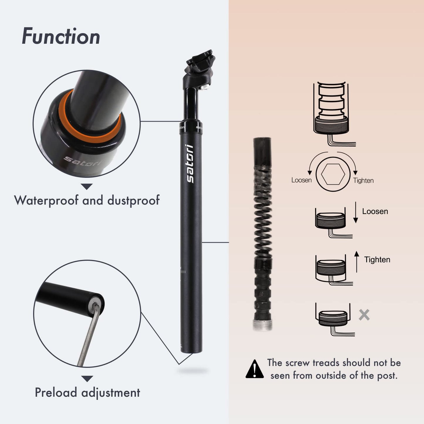 DJC Satori Bike Suspension Seatpost Shock Absorber Damper Seat Post 27.2 28.6 30 30.4 30.9 31.6mm Solo(27.2mm Black)
