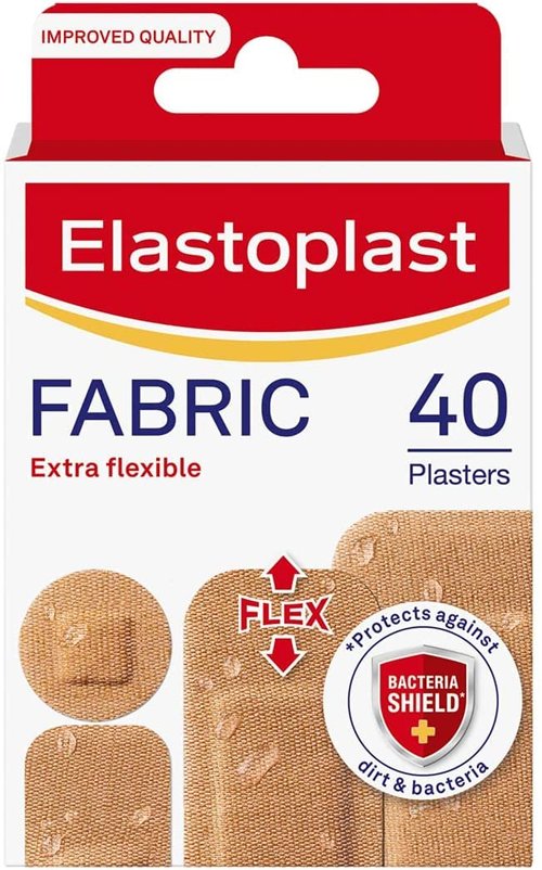 Elastoplast Extra Flexible Fabric Plaster Strips (40 Pieces) - Breathable, Large Plasters