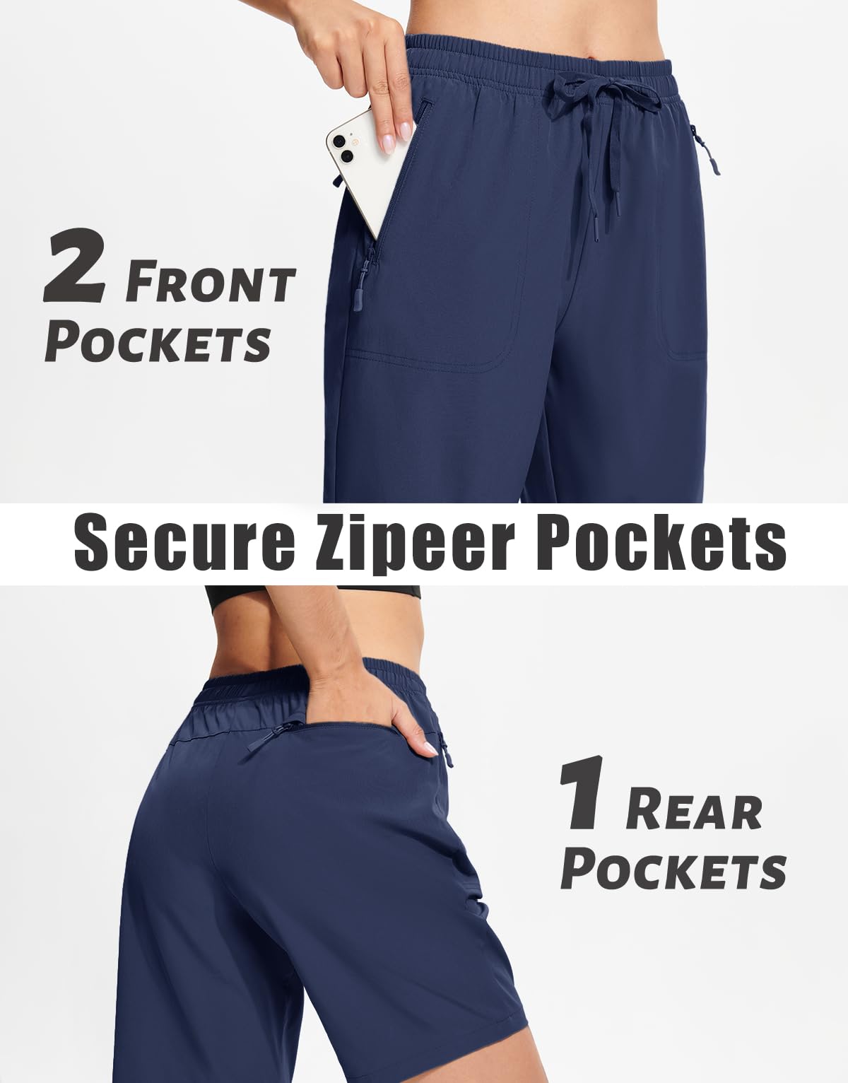 MAGCOMSEN Womens Hiking Shorts 8 Inch Inseam with 3 Pockets Lightweight Quick Dry Golf Jogging Navy Blue M