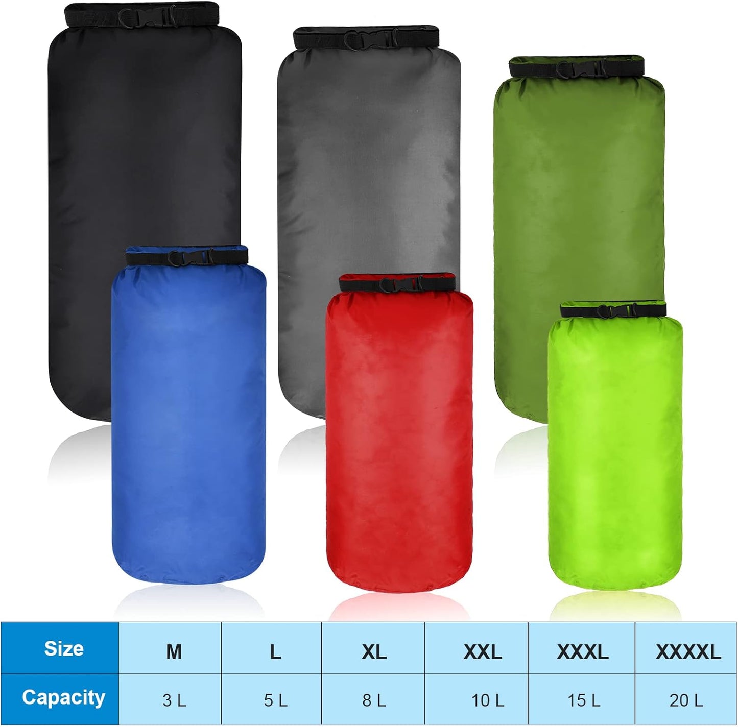 Shappy Waterproof Dry Bag Set - 6 Pcs Ultralight Stuff Sacks for Camping & Outdoor Gear | 20/15/10/8/5/3L
