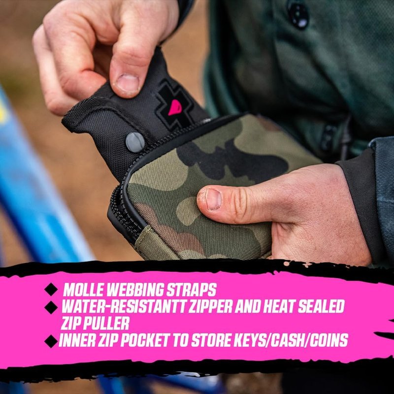 Muc-Off Essentials Case, Camo - Bike Pouch, Cycling Phone Wallet with Zipper - Bike Accessories for Storing Mobile Phone and Bike Tools
