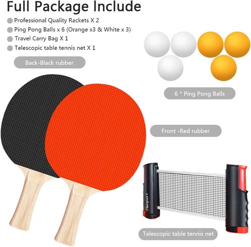 FBSPORT Ping Pong Paddle Set - Portable Table Tennis Set with Retractable Net, Rackets, Balls & Carry Bag