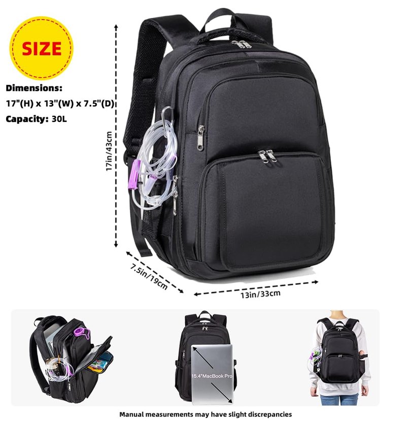 Feeding Tube Backpack for G J GJ Tube G tube Accessories Supplies Backpack for Enteral Feeding Pump Bags Fits 500ml to 1200ml for Adults (Black)