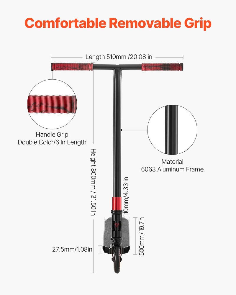 VEVOR Stunt Scooter, Pro Complete Trick Scooters for Kids Ages 11-13 Years, Teens, Adults, Boys, and Girls, Freestyle Street Rider for Intermediate and Beginner, Double Layer Lightweight Aluminum Deck