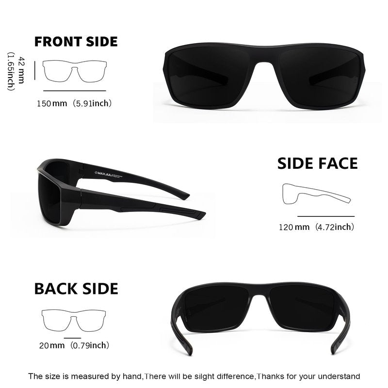 MAXJULI XL Z87 Sports Sunglasses for Big Heads Men Women TR90 Ultralight UV400 Protection Glasses 8701 (Black/Super Dark)