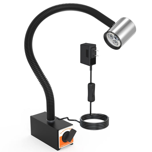 12T Magnetic Work Light, IP65 Water Proof Led Machine Light, 23in Flexible Gooseneck lamp with Strong Magnetic Base for Lathe Milling Drill Press Industrial Lighting 120V