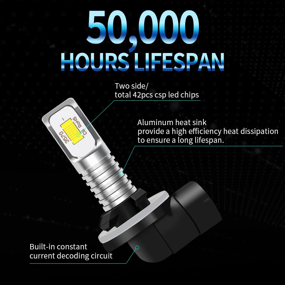 ZEBANERT 881/894/896 Fog light bulbs Fit For Golf Cart EZGO, Club Car DS & Precedent, 400% Brighter 8000 Lumens 6000K White， Plug and play(Pack of 2)