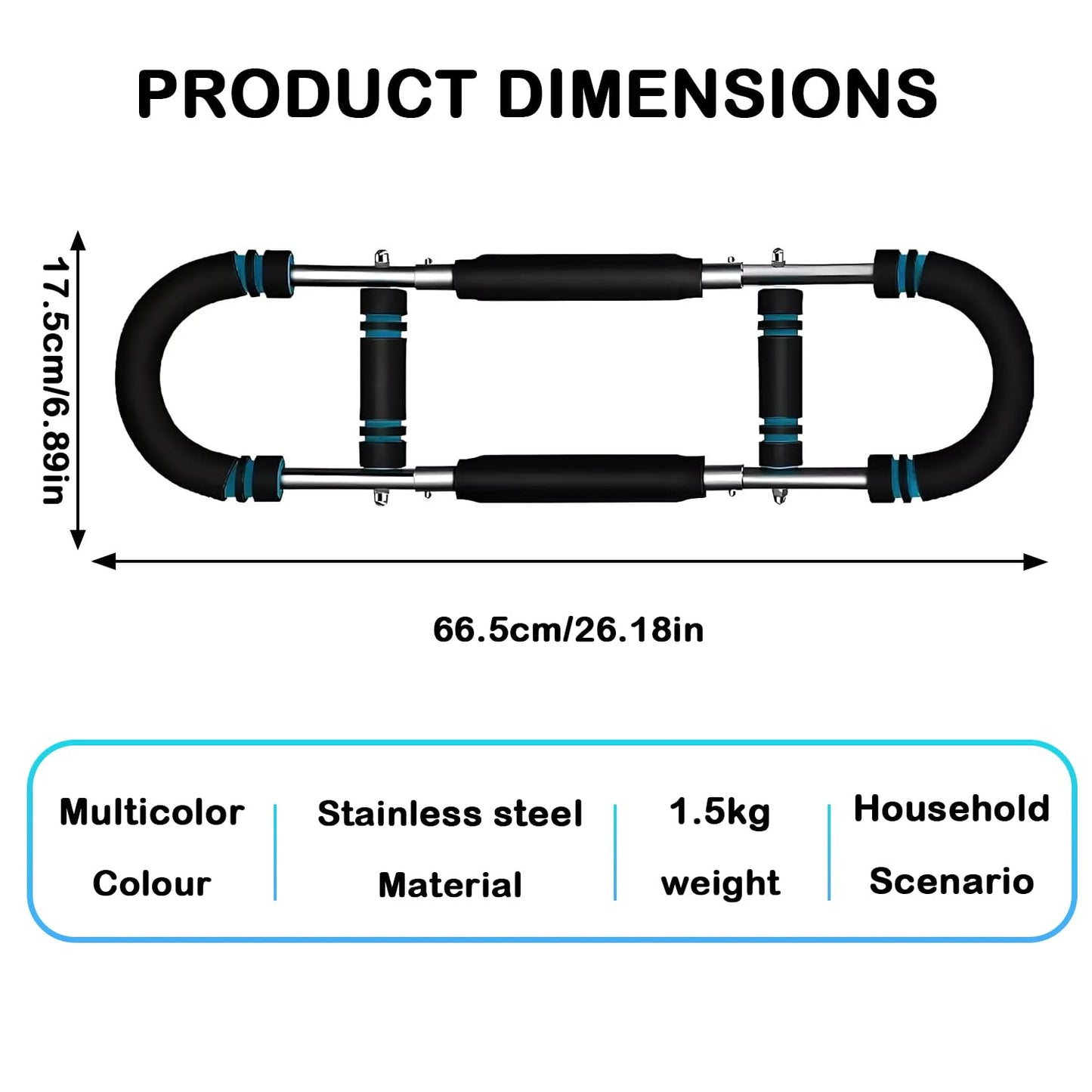 Workkeep Adjustable Power Twister Bar 40-100lb, Home Gym Chest and Arm Workout Trainer with Ergonomic Foam Grip, Portable Muscle Strength Enhancer – Blue